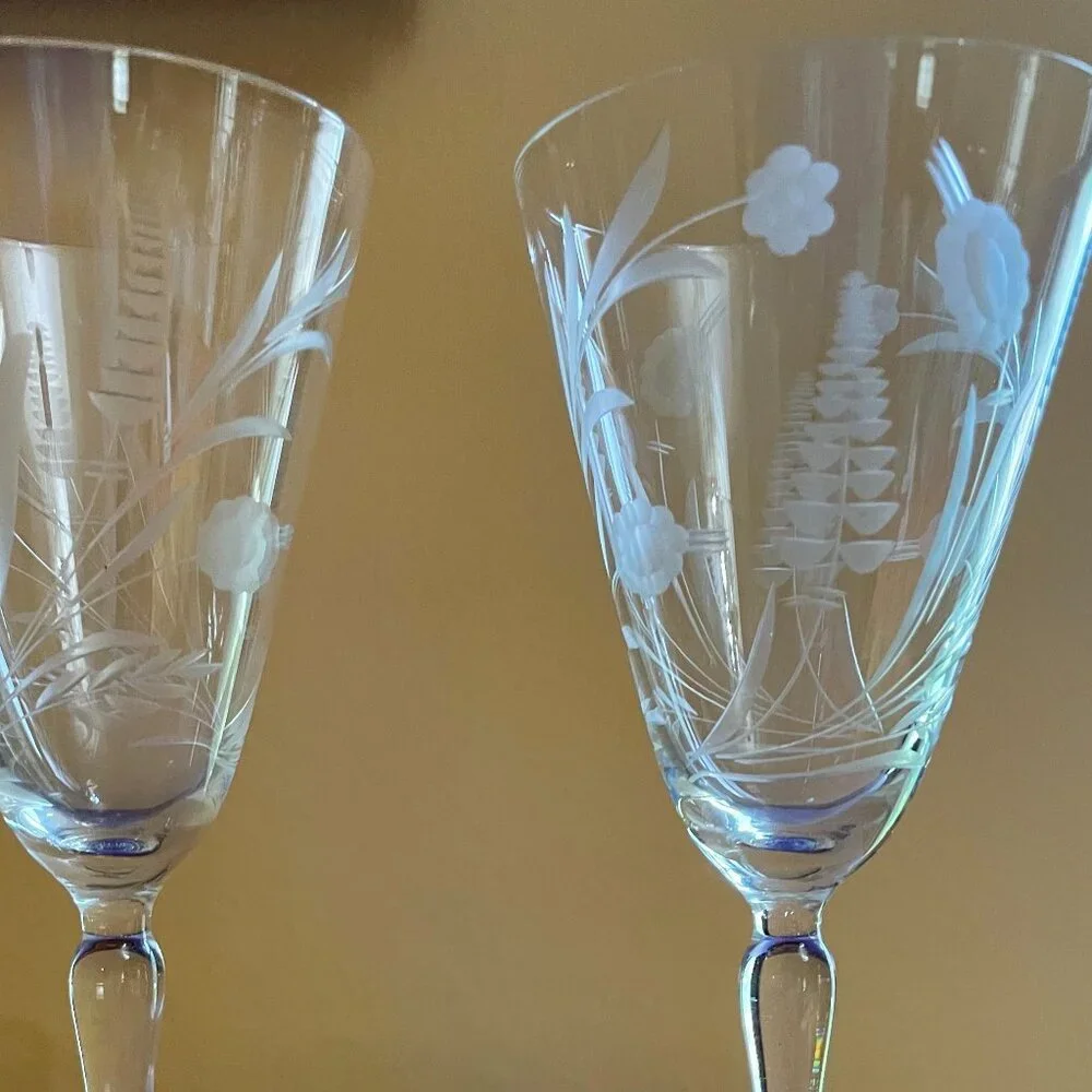Vintage etched wine or water goblets.